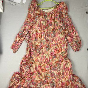 Vintage 60s 70s Floral Hippie MAXI Dress Size Medium By Ashanti Long Sleeve